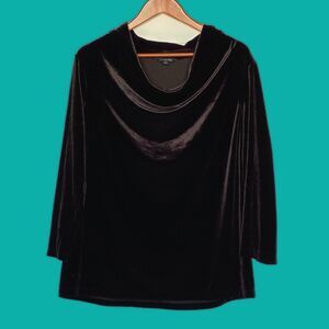 Land's End Cowl Neck Black Velvet Top L Drapey Pullover Witchy Scoop